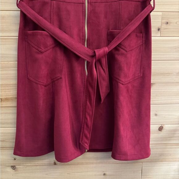 Lesley Evers Size 1X Plus Size Burgundy Red Zip Front Collared Shirt Dress - Picture 4 of 12